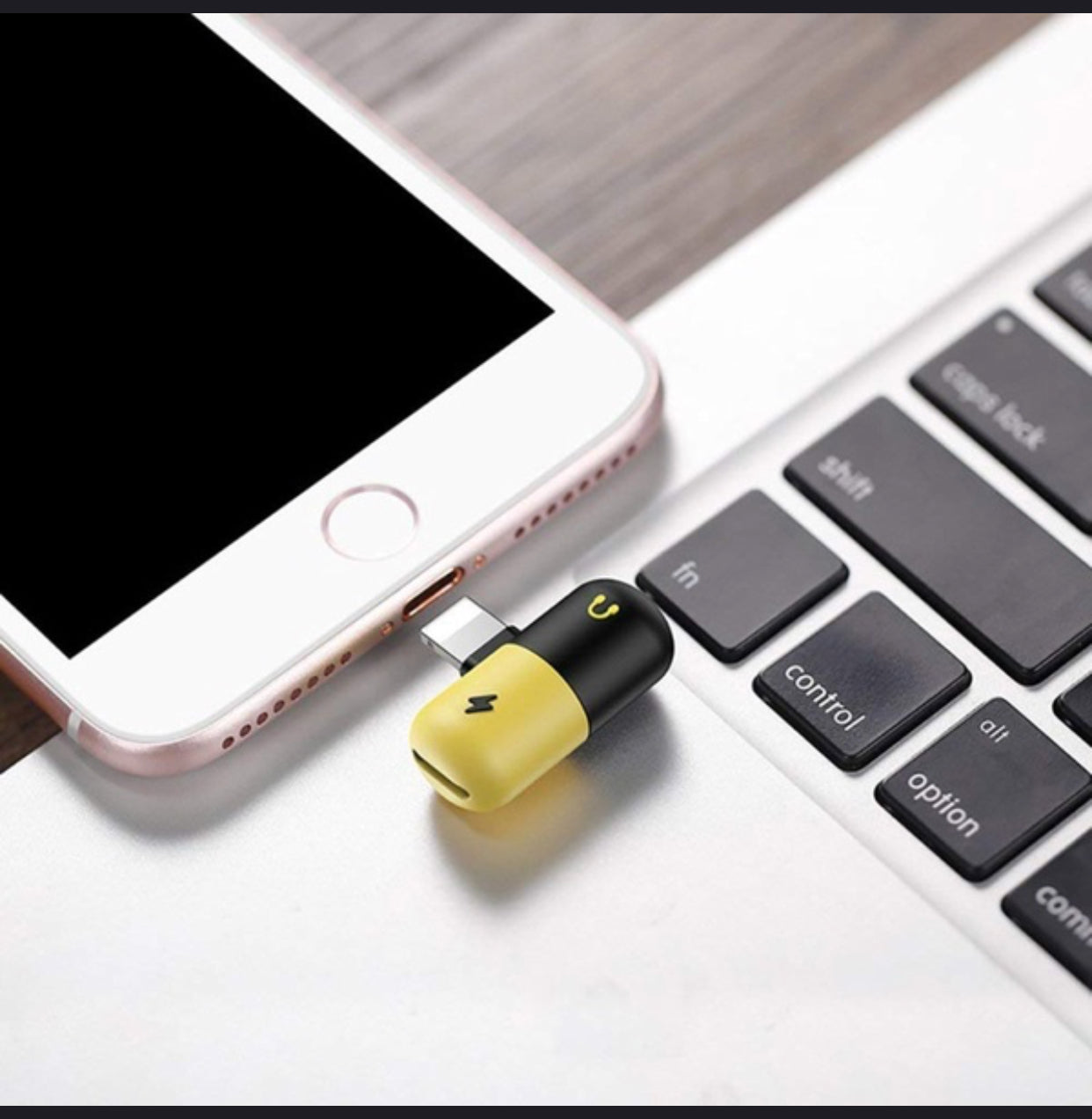 Mini Lightning Splitter Adapter with Dual Lightning Ports Headphone Jack & Charging Port for IPhone.