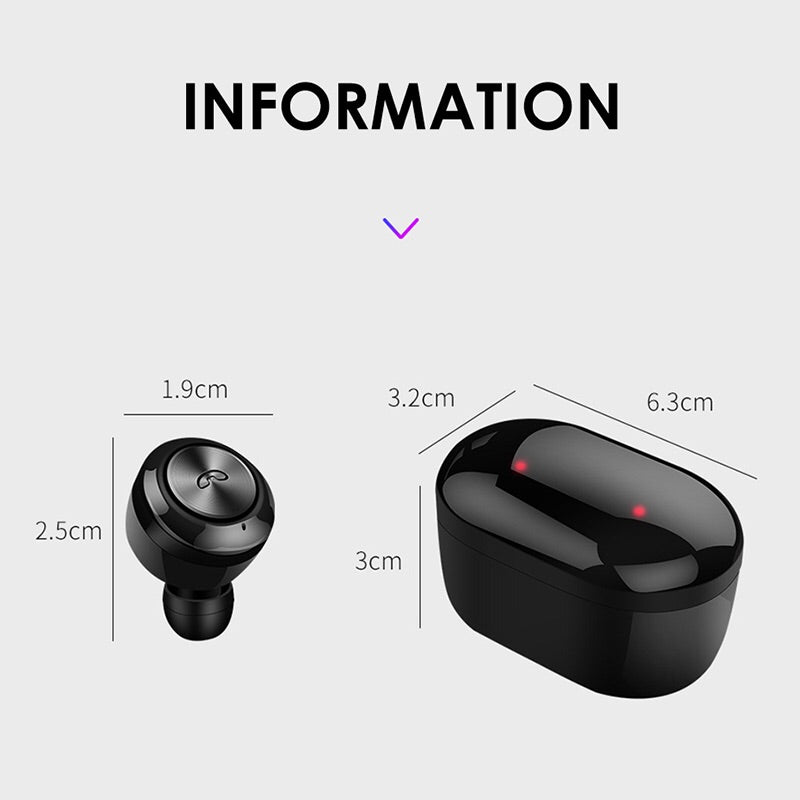 A6 TWS 5.0 Mini Wireless Earbuds Bluetooth Earphone for Android & Iphone -Black
