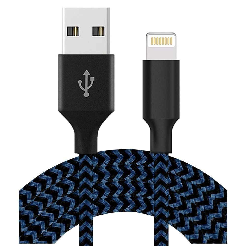 3M Braided Lightning 8 Pin Charge Cable Portable Data Sync Charging Cord Line For Iphone- Blue+Black