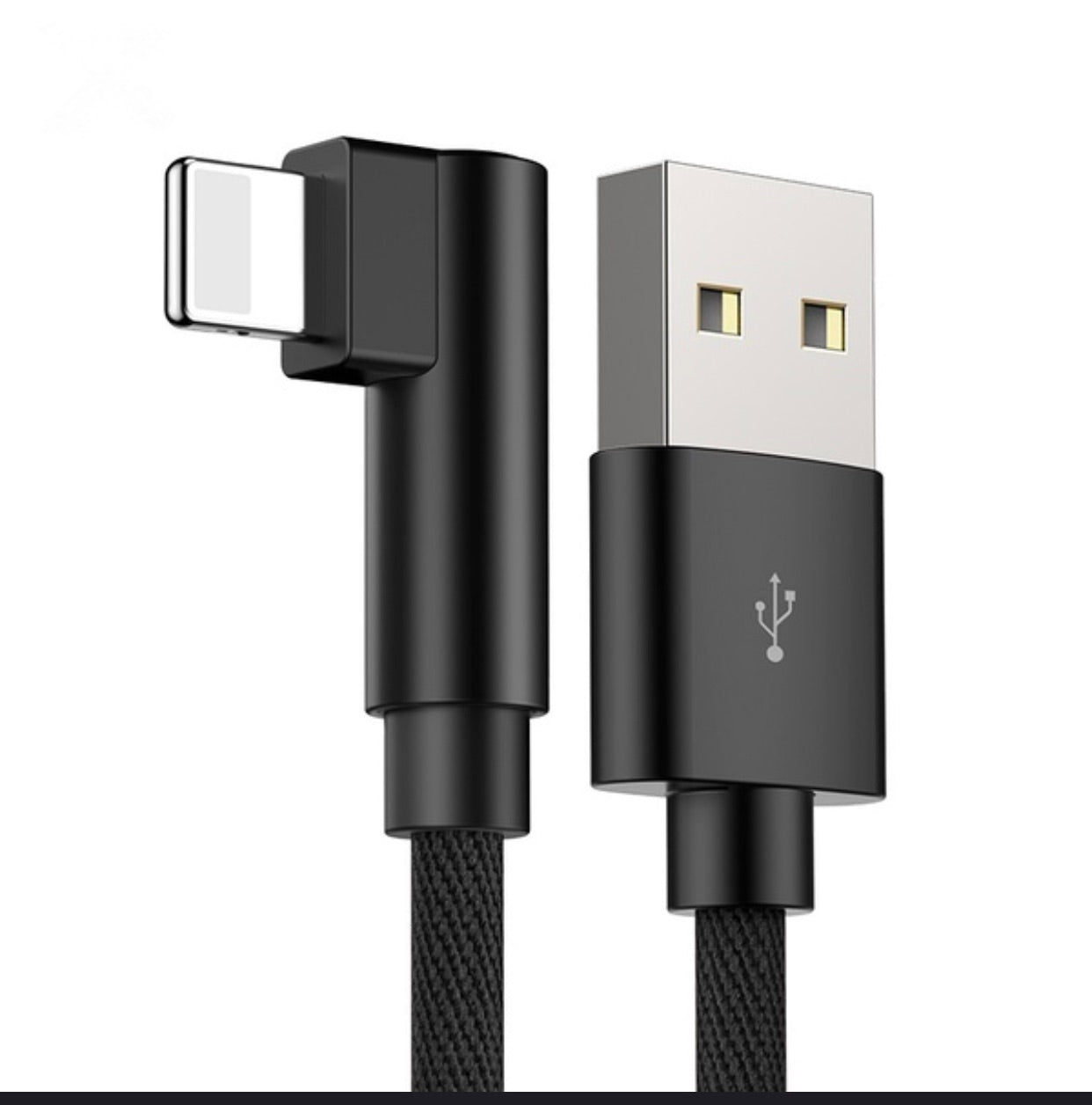 90 Degree Nylon Fast USB Charging Cable for IPhone & IPad.  (Colour: Black)