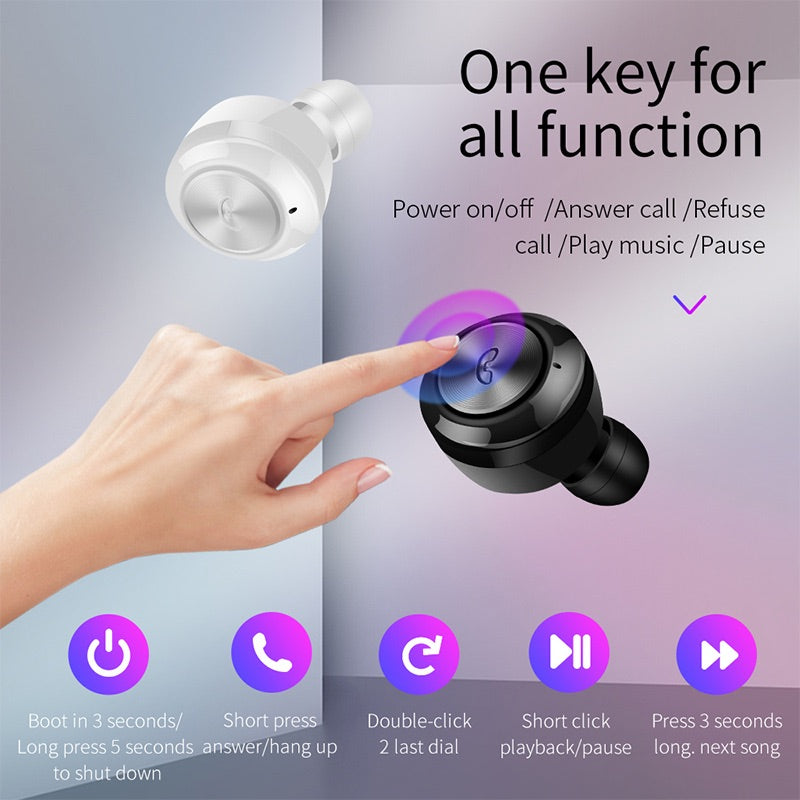 A6 TWS 5.0 Mini Wireless Earbuds Bluetooth Earphone for Android & Iphone -Black