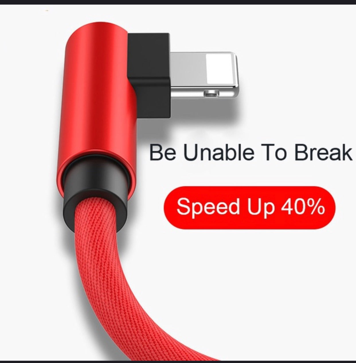 90 Degree Nylon Fast USB Charging Cable for IPhone & IPad. (Color: Red)