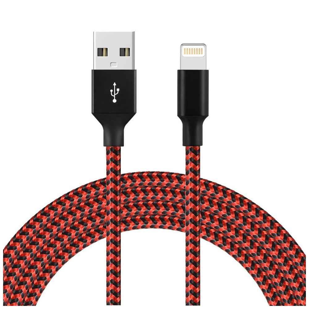 3M Braided Lightning 8 Pin Charge Cable Portable Data Sync Charging Cord Line For Iphone- Red+Black
