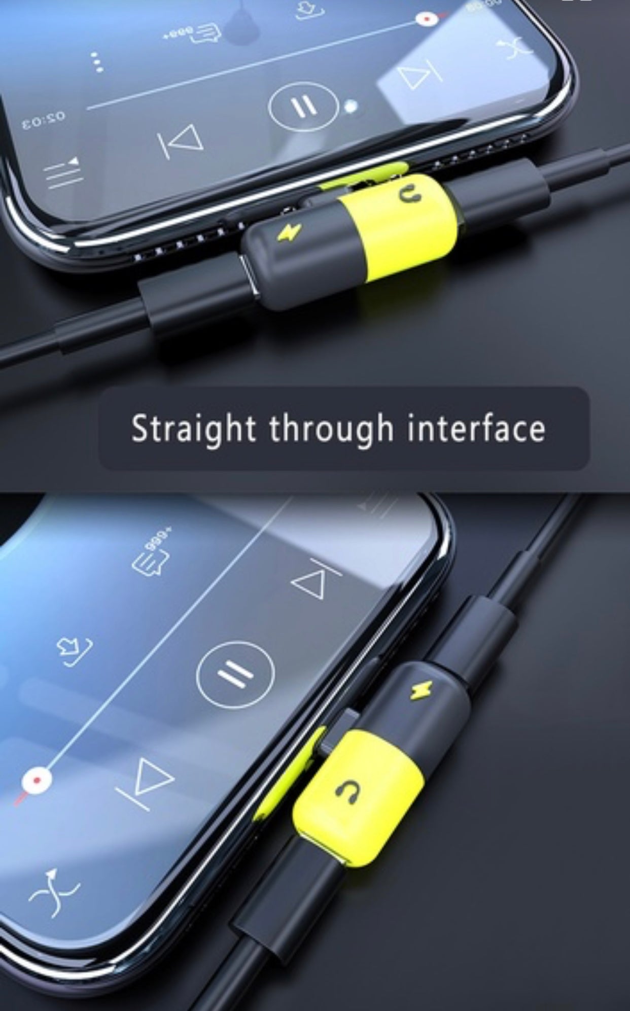 Mini Lightning Splitter Adapter with Dual Lightning Ports Headphone Jack & Charging Port for IPhone.