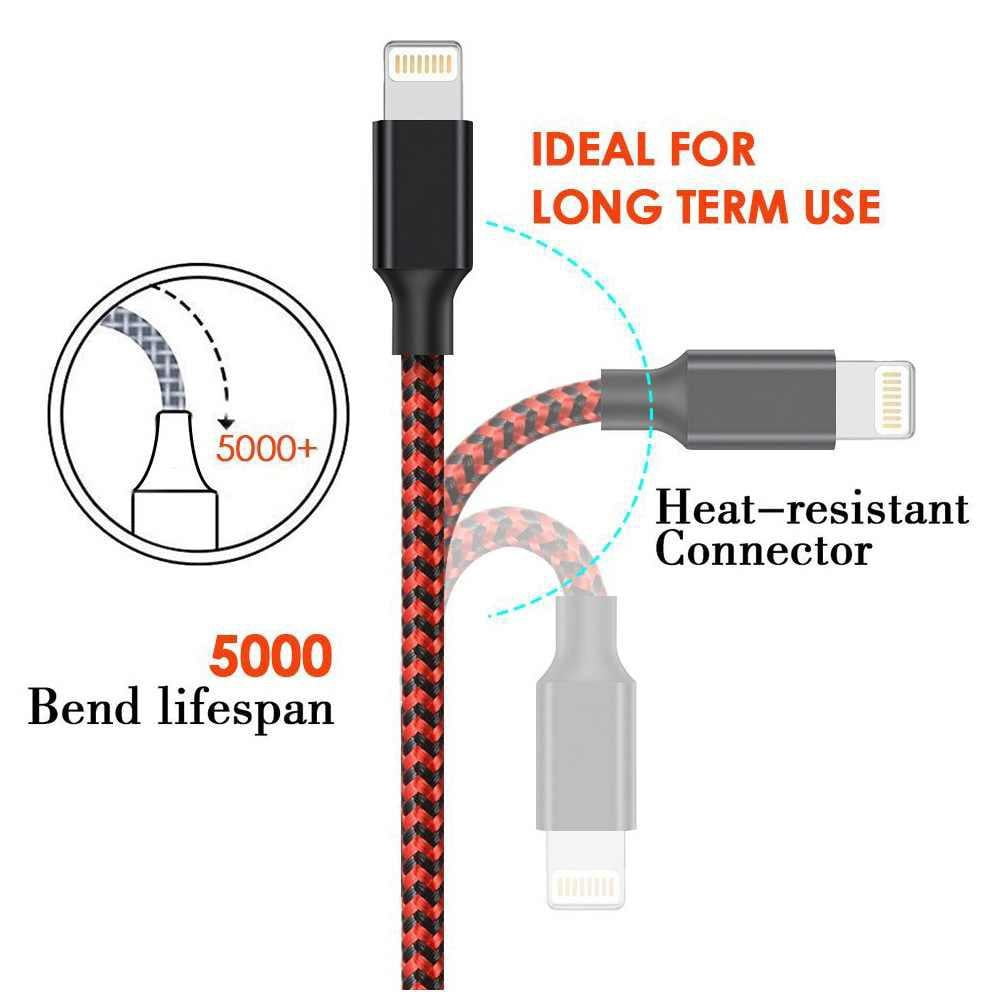 3M Braided Lightning 8 Pin Charge Cable Portable Data Sync Charging Cord Line For Iphone- Red+Black