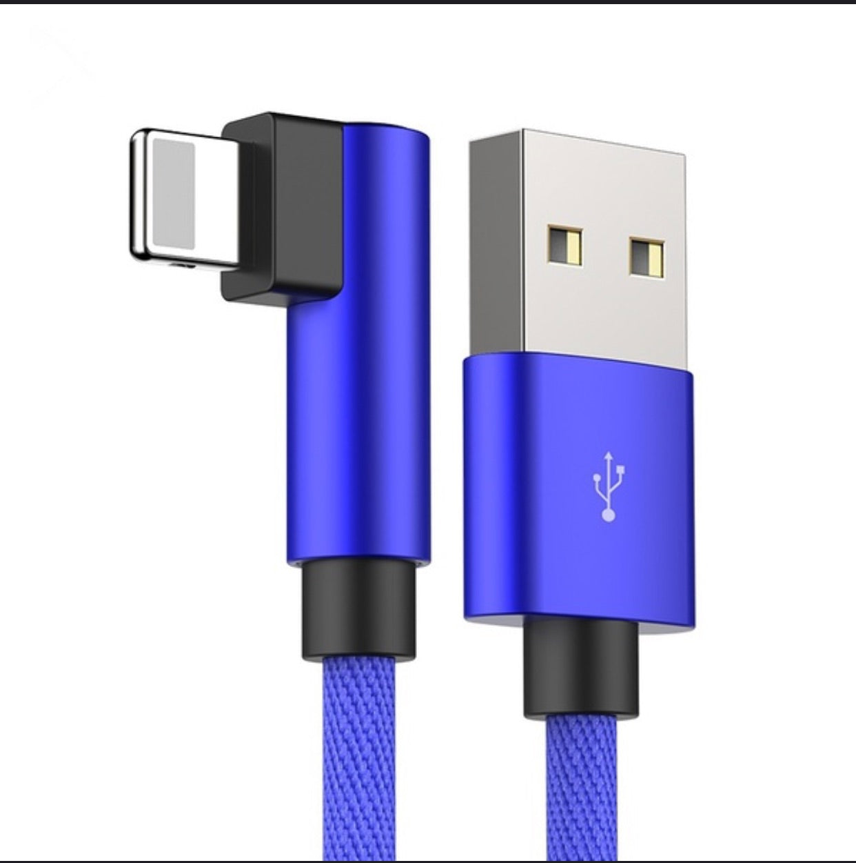 90 Degree Nylon Fast USB Charging Cable for IPhone & IPad. (Colour: Blue)