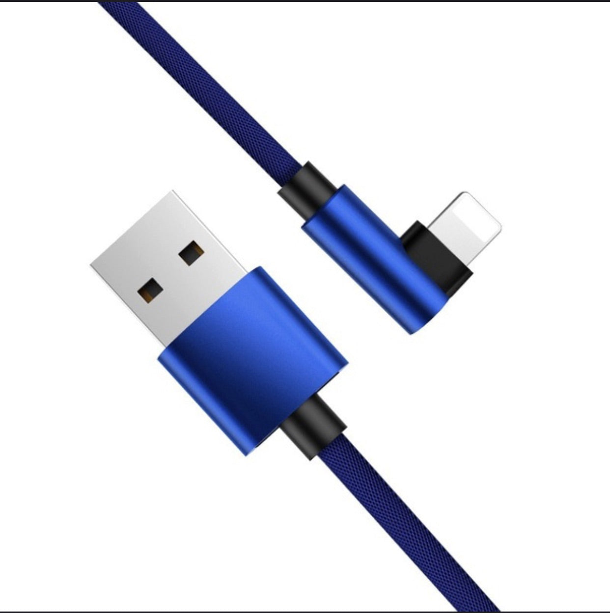 90 Degree Nylon Fast USB Charging Cable for IPhone & IPad. (Colour: Blue)