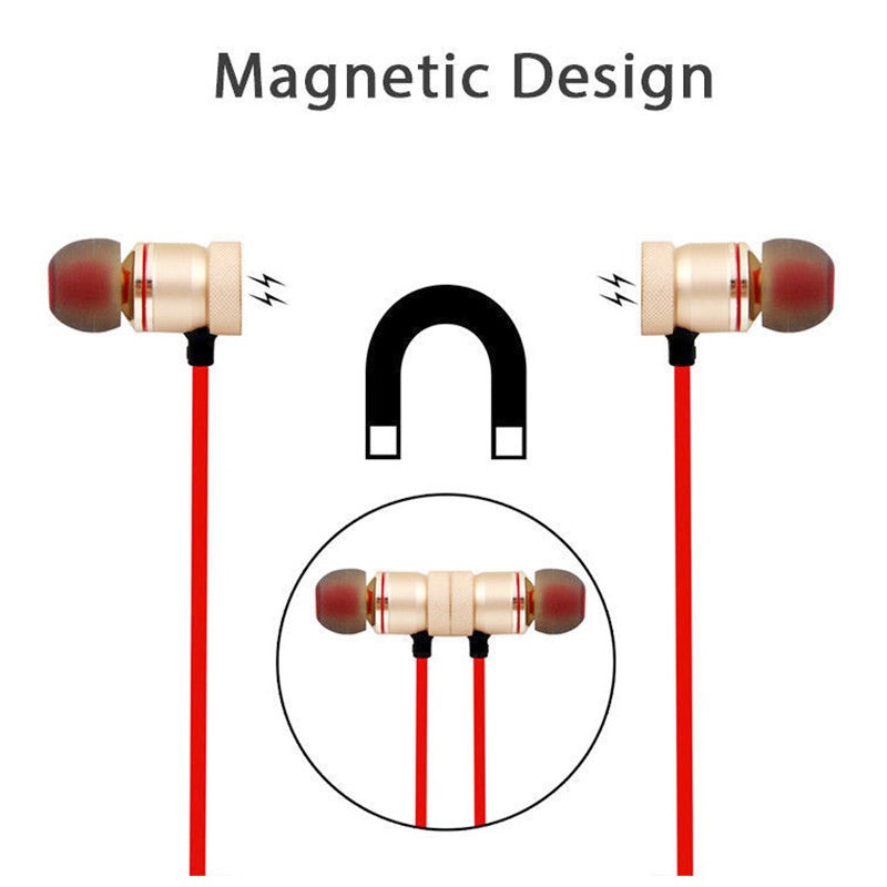 Magnet Wireless Bluetooth Earphone Stylish Sports Headset Headphone - Red