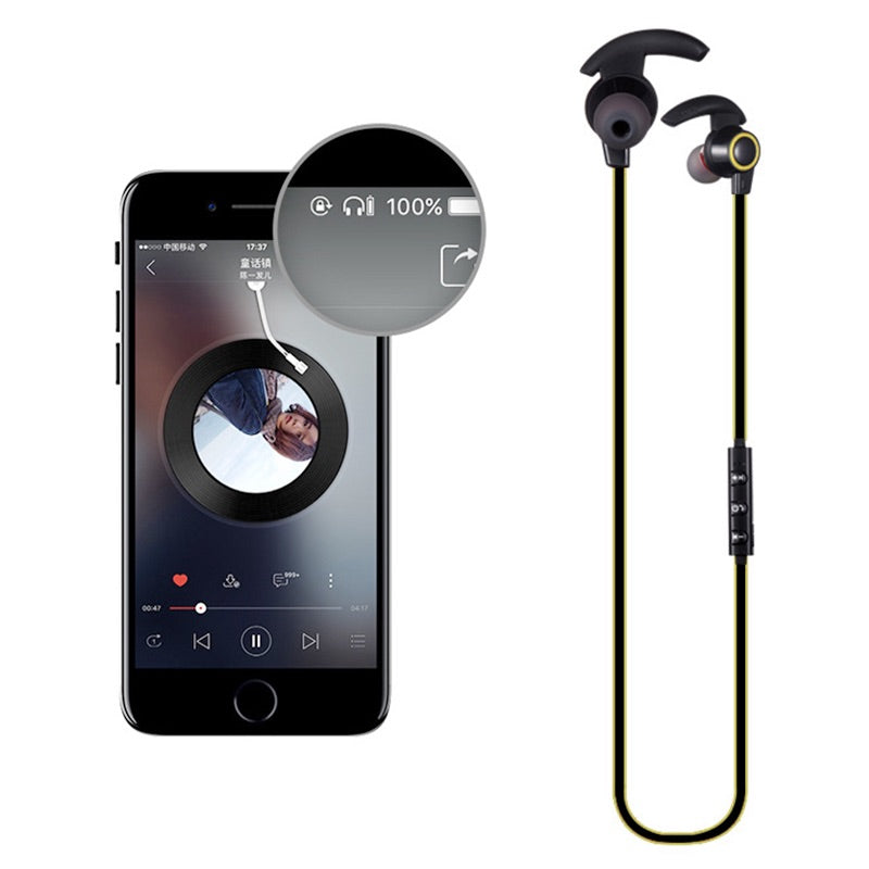 Bluetooth 4.1 Wireless Headphone Stereo Sports Earbuds In-Ear Headset Earphone - Black+Yellow