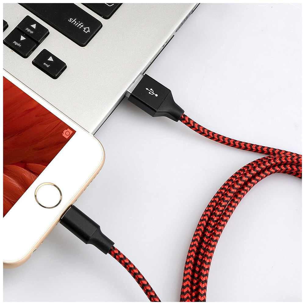 3M Braided Lightning 8 Pin Charge Cable Portable Data Sync Charging Cord Line For Iphone- Red+Black