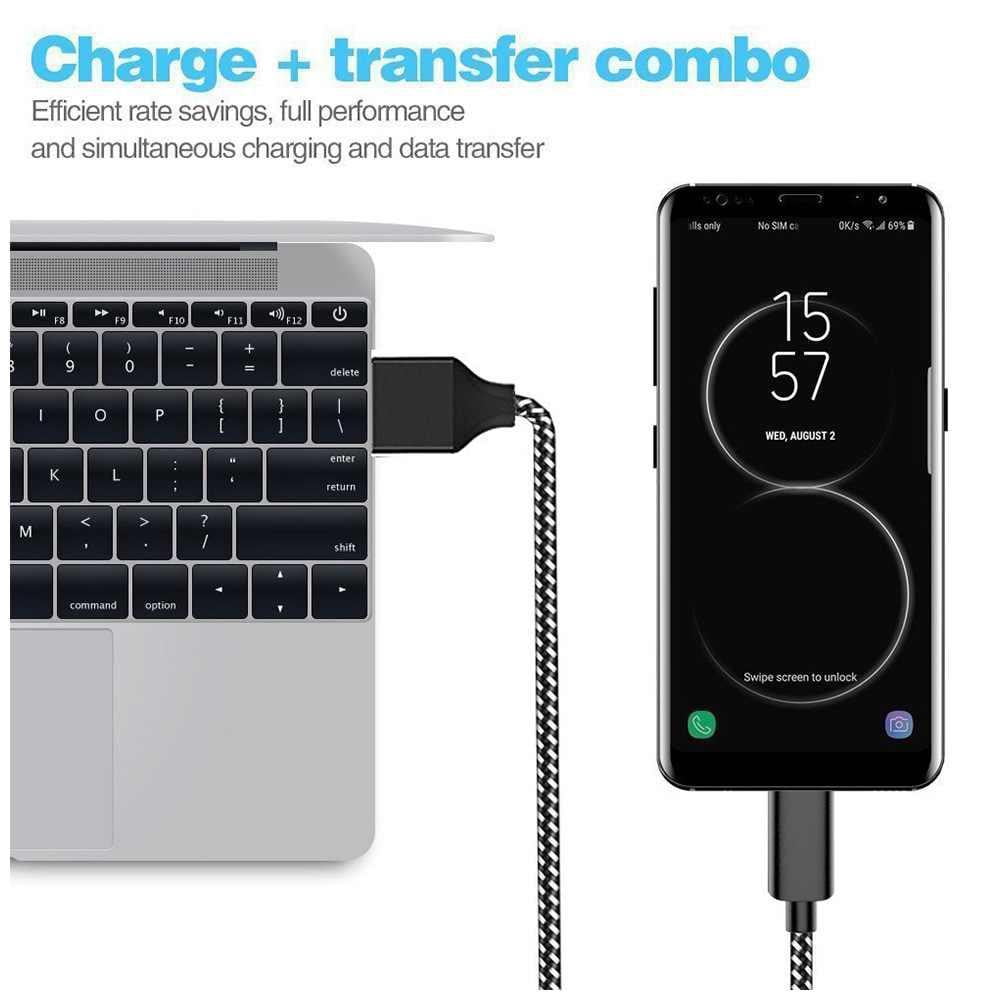 3M Braided Lightning 8 Pin Charge Cable Portable Data Sync Charging Cord Line For Iphone- Black+Grey