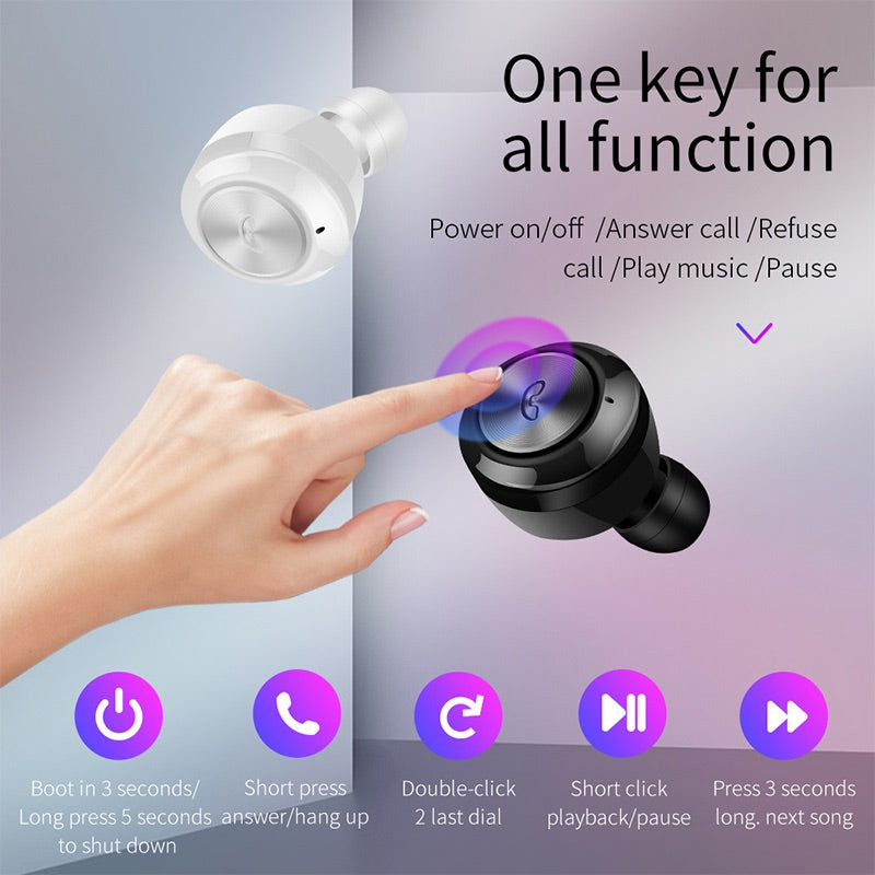 A6 TWS 5.0 Mini Wireless Earbuds Bluetooth Earphone for Android & Iphone - White