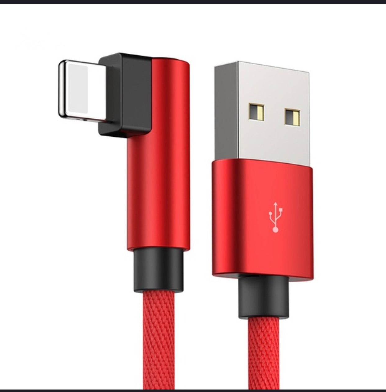 90 Degree Nylon Fast USB Charging Cable for IPhone & IPad. (Color: Red)